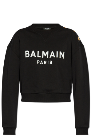 Pink Cropped sweatshirt with printed logo Balmain - Vitkac AS